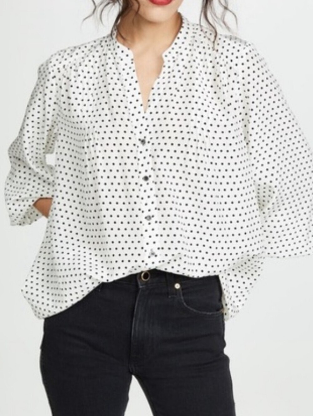 AYR Por Favor Bonita Dot Silk Button Down Blouse Size 2XL